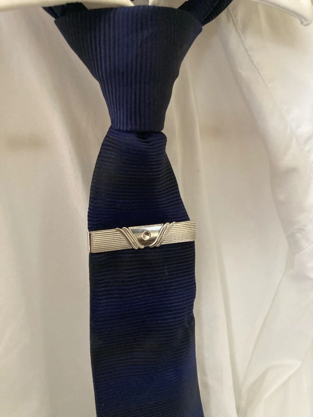 Vintage Anson Silver Tone Tie Bar & Cufflinks Set Rhinestone Formal Menswear